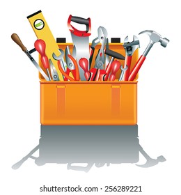 Toolbox with tools isolated on white. Vector illustration