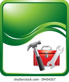 Toolbox und Tools auf grünem Hintergrund