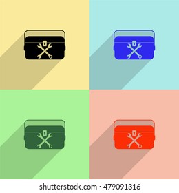 Toolbox vector icon - colored set with long  shadow