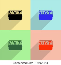 Toolbox vector icon - colored set with long  shadow