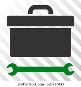 Toolbox vector icon. Illustration style is flat iconic bicolor green and gray symbol on a hatch transparent background.