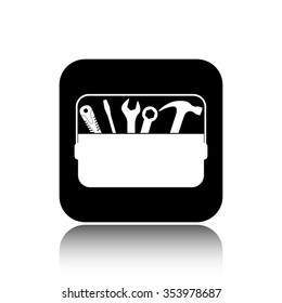toolbox vector icon on black button with reflection