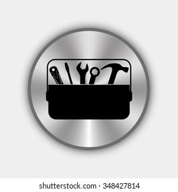 toolbox vector icon on round metallic button
