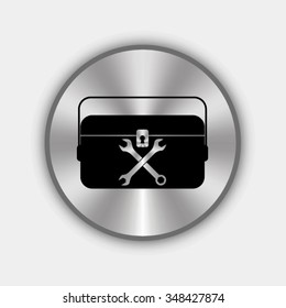 toolbox vector icon on round metallic button