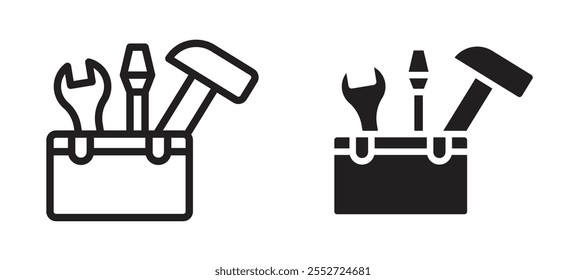 Toolbox vector icon set black filled and outlined style.