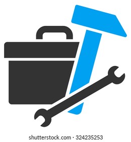 Toolbox vector icon. Style is bicolor flat symbol, blue and gray colors, rounded angles, white background.