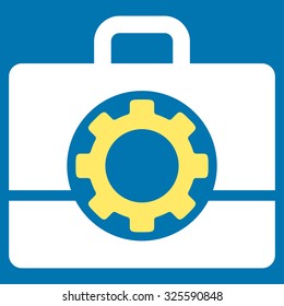 Toolbox vector icon. Style is bicolor flat symbol, yellow and white colors, rounded angles, blue background.