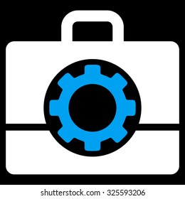 Toolbox vector icon. Style is bicolor flat symbol, blue and white colors, rounded angles, black background.