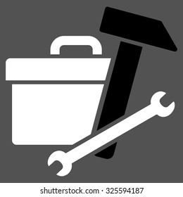 Toolbox vector icon. Style is bicolor flat symbol, black and white colors, rounded angles, gray background.