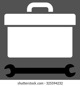 Toolbox vector icon. Style is bicolor flat symbol, black and white colors, rounded angles, gray background.