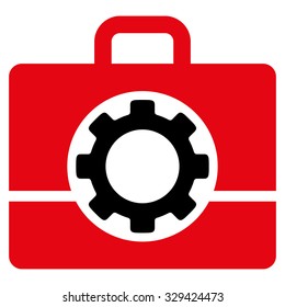 Toolbox vector icon. Style is bicolor flat symbol, intensive red and black colors, rounded angles, white background.