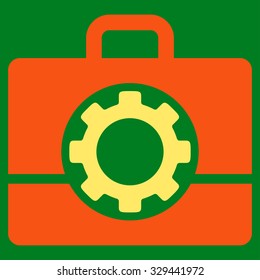 Toolbox vector icon. Style is bicolor flat symbol, orange and yellow colors, rounded angles, green background.