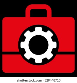 Toolbox vector icon. Style is bicolor flat symbol, red and white colors, rounded angles, black background.