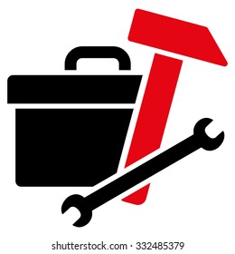 Toolbox vector icon. Style is bicolor flat symbol, intensive red and black colors, rounded angles, white background.