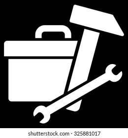 Toolbox vector icon. Style is flat symbol, white color, rounded angles, black background.