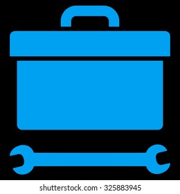 Toolbox vector icon. Style is flat symbol, blue color, rounded angles, black background.