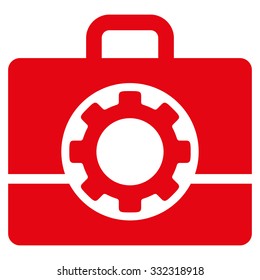 Toolbox vector icon. Style is flat symbol, red color, rounded angles, white background.