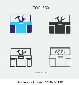 icono vectorial de caja de herramientas con herramientas de llave y martillo dentro