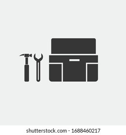 Icono vectorial de caja de herramientas con equipo de llave y martillo
