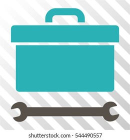 Toolbox vector pictogram. Illustration style is flat iconic bicolor grey and cyan symbol on a hatched transparent background.