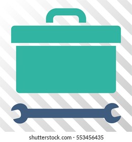 Toolbox vector pictogram. Illustration style is flat iconic bicolor cobalt and cyan symbol on a hatch transparent background.