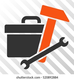Toolbox vector pictograph. Illustration style is flat iconic bicolor orange and gray symbol on a hatch transparent background.