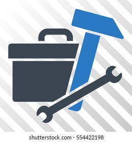 Toolbox vector pictograph. Illustration style is flat iconic bicolor smooth blue symbol on a hatch transparent background.
