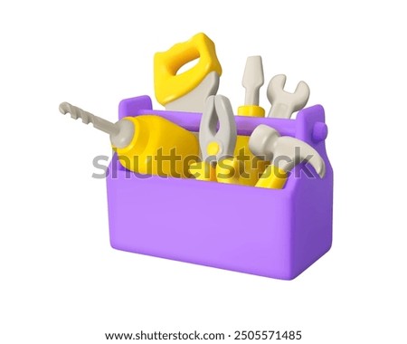 Toolbox with work tools icon. Vector 3d illustration isolated. Workshop or hardware store cartoon design element