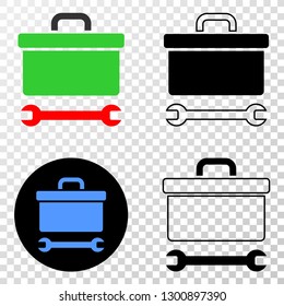 Toolbox wrench EPS vector pictogram with contour, black and colored versions. Illustration style is flat iconic symbol on chess transparent background.