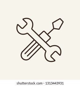 Tooling line icon. Crossed instruments on white background. Modern technology concept. Vector illustration can be used for topics like modern life, cloud technology