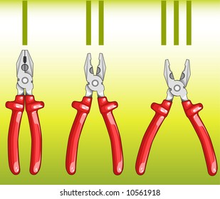 Tooling for work, hammer and flat-nose pliers, construction, illustration