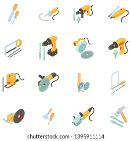 Toolkit icons set. Isometric set of 16 toolkit vector icons for web isolated on white background