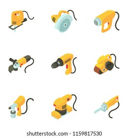 Toolkit icons set. Isometric set of 9 toolkit vector icons for web isolated on white background