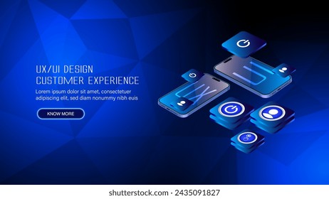 Toolkit UI and UX scene creator for mobile application design. Smartphone mockup with active blocks and connections, allowing for the creation of user interfaces. Vector.