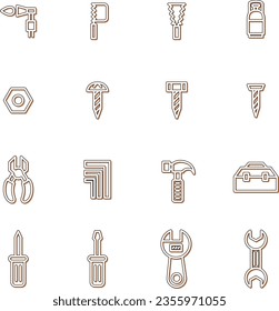 Tool-related simple illustration icon set color shadow orange