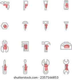 Tool-related simple illustration icon set outline red