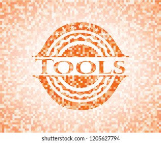 Tools abstract orange mosaic emblem