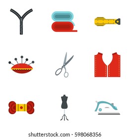 Tools and accessories for tailoring icons set. Flat illustration of 9 tools and accessories for tailoring vector icons for web