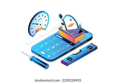 Tools App Isometric Concept Landing Page