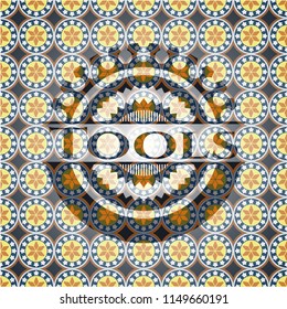 Tools arabic badge background. Arabesque decoration.