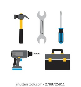 Tools arranged on a white background for DIY projects
