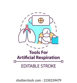Tools for artificial respiration concept icon. First aid at breathing issues abstract idea thin line illustration. Isolated outline drawing. Editable stroke. Arial, Myriad Pro-Bold fonts used