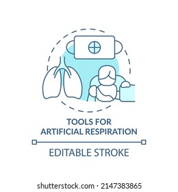 Tools for artificial respiration turquoise concept icon. First aid at breathe issues abstract idea thin line illustration. Isolated outline drawing. Editable stroke. Arial, Myriad Pro-Bold fonts used