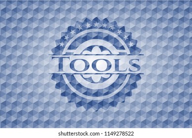 Tools blue polygonal badge.
