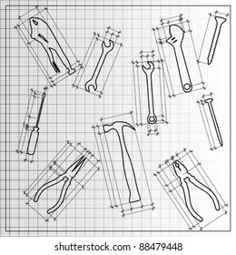tools blueprint sketch, vector