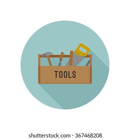 Tools box flat icon with tools. Vector illustration.
