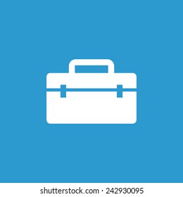 Tools box icon, isolated, white on the blue background. Exclusive Symbols 