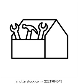 Herramientas Icono de línea Cuadro de herramientas. botones web de concepto. ilustración vectorial. 