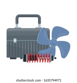 tools box with propeller and shock absorber over white background, vector illustration