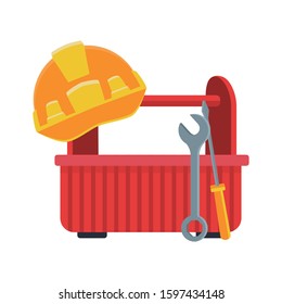 tools box and safety helmet over white background, colorful design, vector illustration